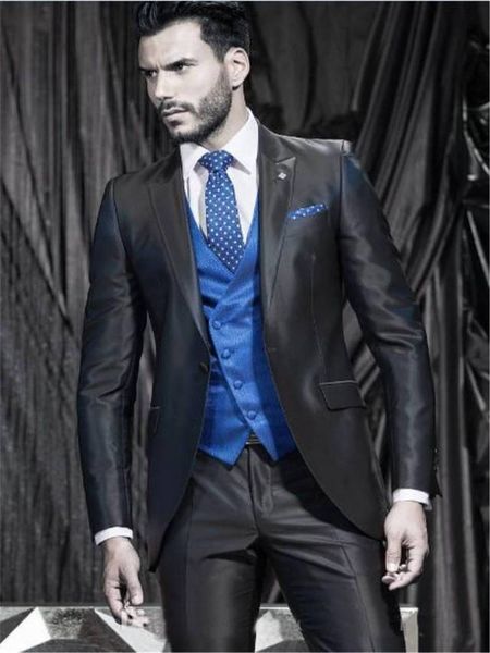 

fashion 3 pieces mens suit button black groom man dress pointy lapel men's wedding dress (jacket+pants+vest+tie, White;black
