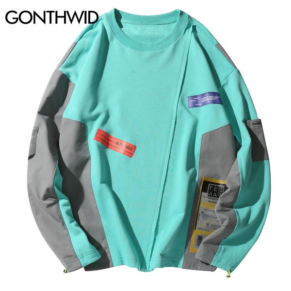 

gonthwid color block patchwork pullover sweatshirts hoodies streetwear 2019 men hip hop hipster harajuku casual hoodie male, Black