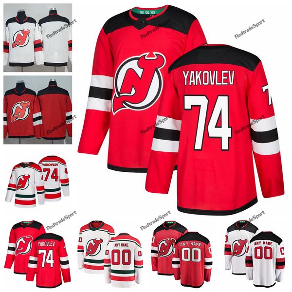 

2019 egor yakovlev new jersey devils hockey jerseys custom name alternate white red #74 egor yakovlev stitched hockey shirts s-xxxl, Black;red