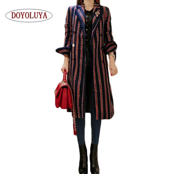 

doyoluya] autumn winter coat women 2017 new retro long woolen overcoat loose tweed coats female oversize jacket outwear medal, Black