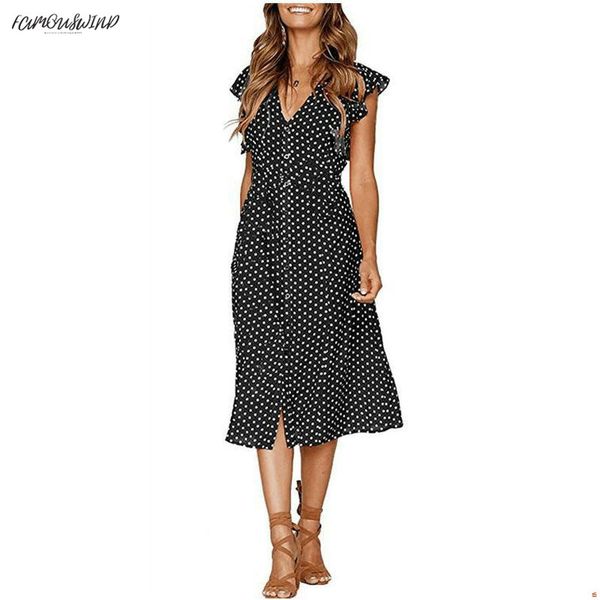 

dot polka dress for red office midi dress 80s 2019 vintage cute a-line dress women blue ruffle sleeve, Black;gray