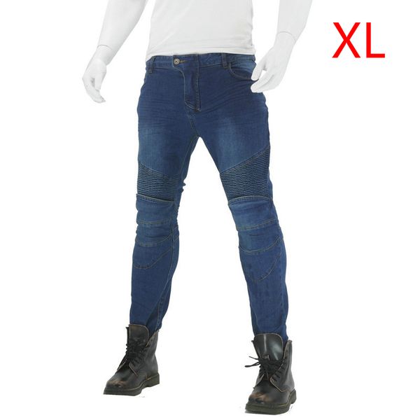 

women pants+knee pads comfortable anti-fall men motorcycle jeans trousers skinny cargo blue