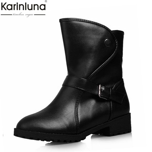 

women's 2019 add fur warm winter boots women shoes woman chunky heels comfortable shoes women retro boots big size 43, Black