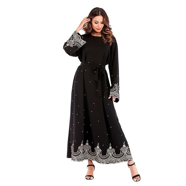 

factory price muslim women embroidery kaftan dress x-5xl plus size islamic women beading black jilbab dress, Red
