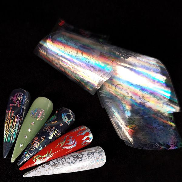 

holographic nail foil flame dandelion panda bamboo nail art transfer sticker water slide art decals, Black