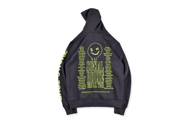 

2019 tour social house hoodie ins starts in the same paragraph yellow letters kanye west streetwear hip hop men women, Black