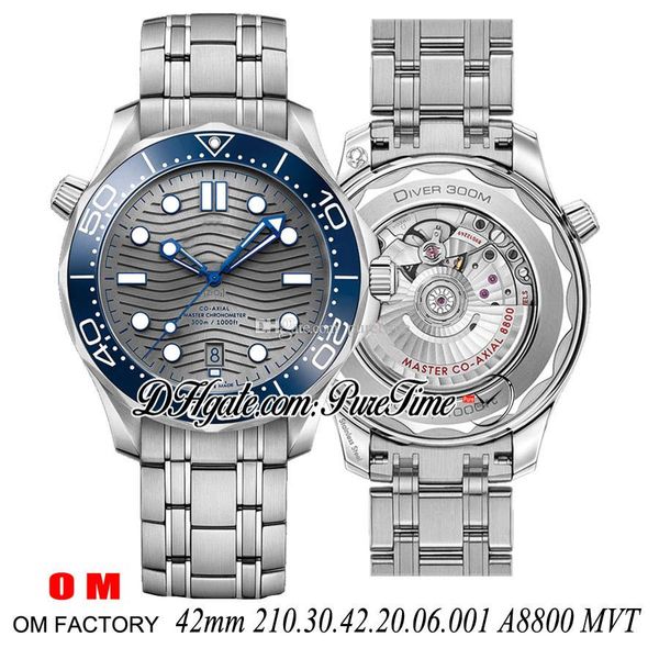 

omf diver 300m a8800 automatic mens watch blue ceramic gray texture dial stainless steel bracelet (black balance wheel) puretime m20, Slivery;brown