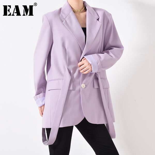 

eam] женщины фиолетовая лента большой размер blazer новый нагрудные длинным рукавом сыпучие fit способа куртки tide весна осень 2020 wm1971, White;black