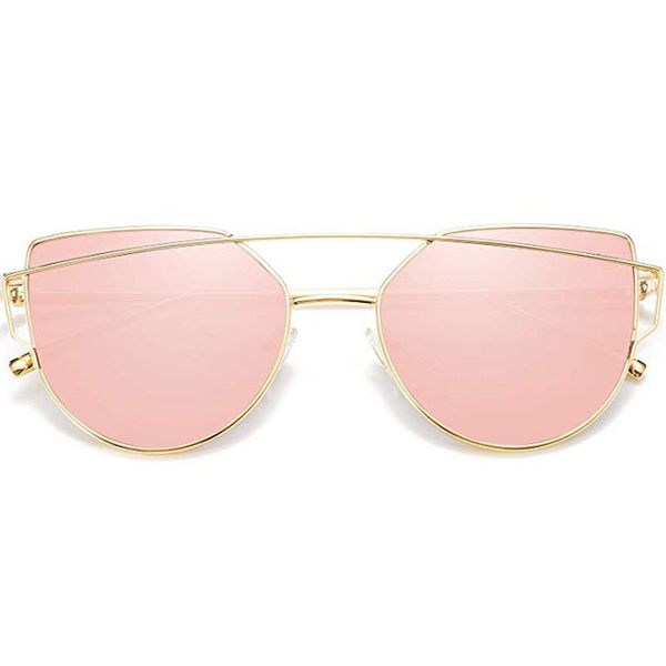

sunglasses women polarized cat eye vintage metal reflective glasses for women flat len mirror retro gafas, White;black