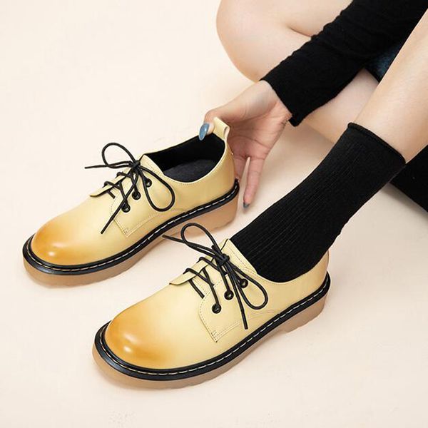 

new 2020 british student flats shoes women sneakers lace up boat shoes round toe flats moccasins oxford for women ls778, Black