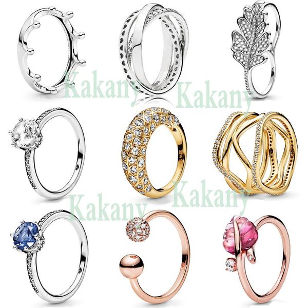 

kakany 2019 new autumn 100% s925 oak leaf ring double shiny crown ring sterling silver women's fashion jewelry, Golden;silver