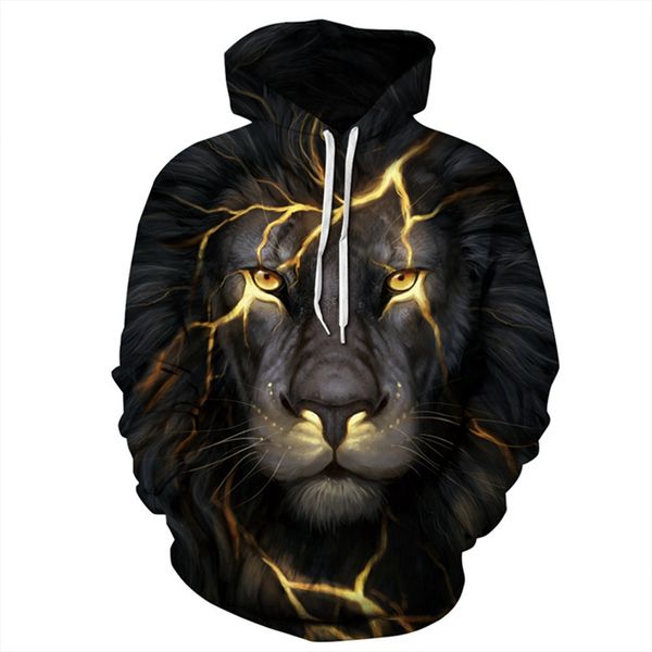 

3d print golden lightning lion hooded hoody tracksuits men/women casual 3d hoodies sweatshirts, Black