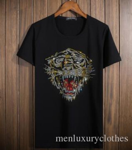 

Rhinestone Tiger Patter Men Tshirts Fashion Tops Tshirt Short Sleeved Animal 18SS Tops