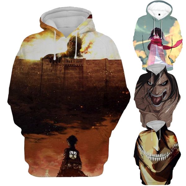 

attack on titan hoodie hoodies men women 2018 long sleeve all over printed pullover hoody casual 3d sweatshirt plus size anime jumper, Black