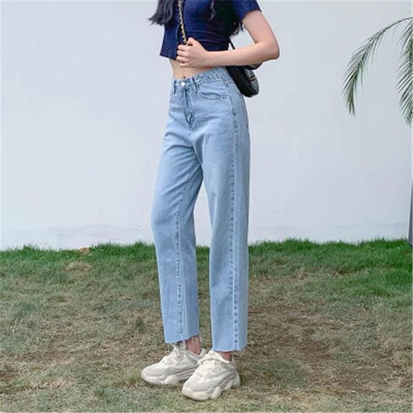 

women casual straight jeans fashion trend high waist loose trousers pencil pants for ladies designer new spring grils ankle length jeans, Blue