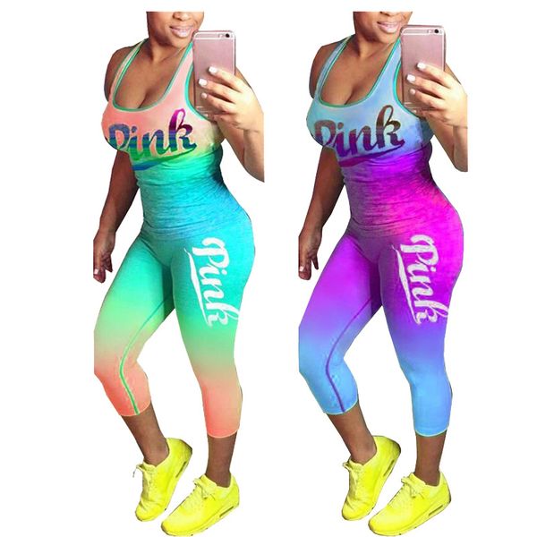 

Women pink et ummer port yoga fitne ca ual track uit ve t pant 2pc exerci e clothing et