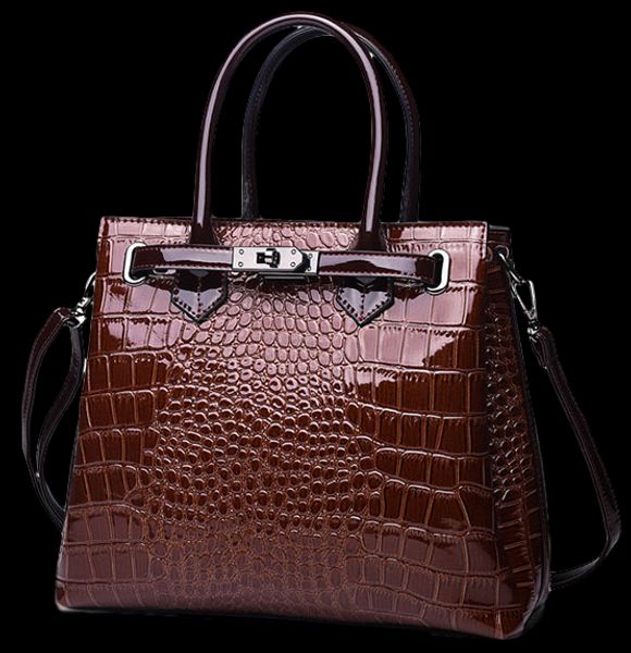 

bright surface women's handbag crocodile large bag european and american fashion buckle shoulder briefcase new style