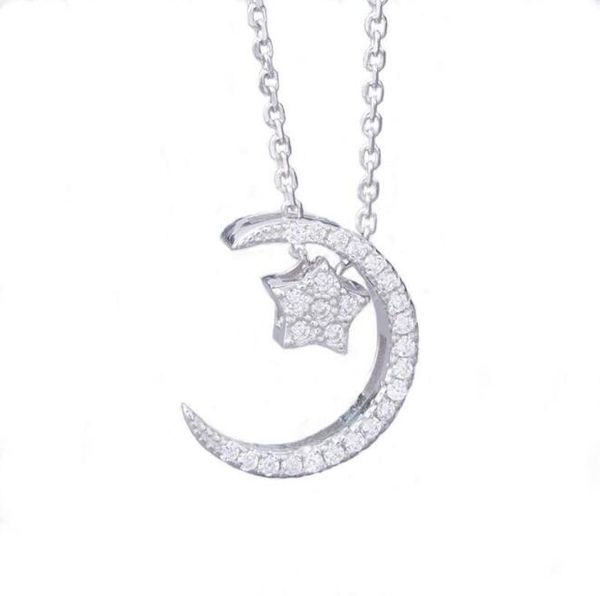 

925 sterling silver star moon wedding necklace for women wholesale & retail micro-setting cubic zirconia pendant necklace