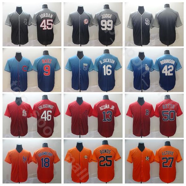 

Fade Baseball Jersey 18 Darryl Strawberry 42 Jackie Robinson 4 Yadier Molina 50 Mookie Betts 8 Cal Ripken 27 Jose Altuve Aaron Judge
