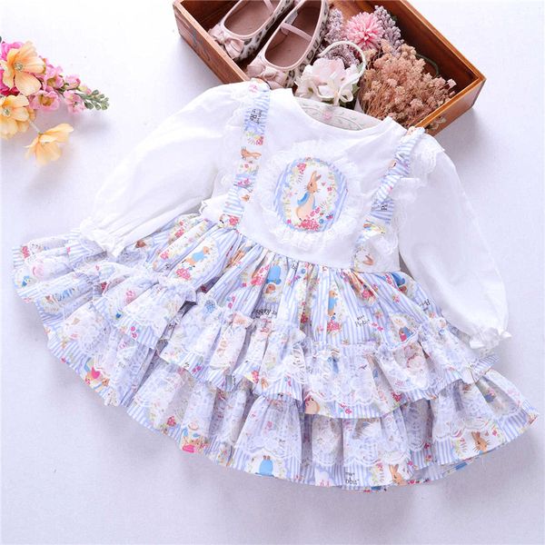 

spring baby girl's dresses rufles long sleeve spanish vintage lolita rabbit bunny kids outfit children's clothing boutiques, Red;yellow