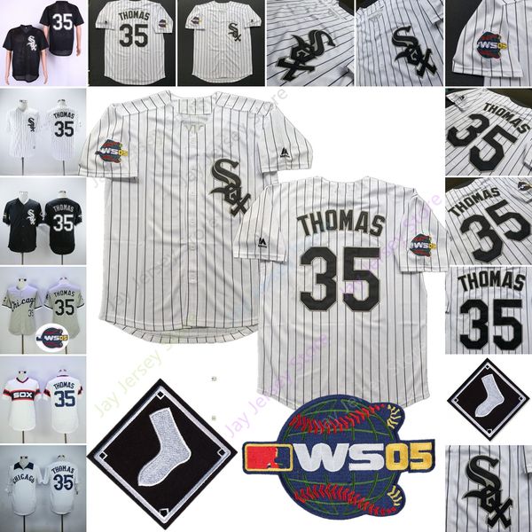 

Frank Thomas Jersey Cool White Sox 2005 WS World Series Patch All Stitched Home Away Chicago Baseball Jerseys White Pinstripe Black Mesh BP