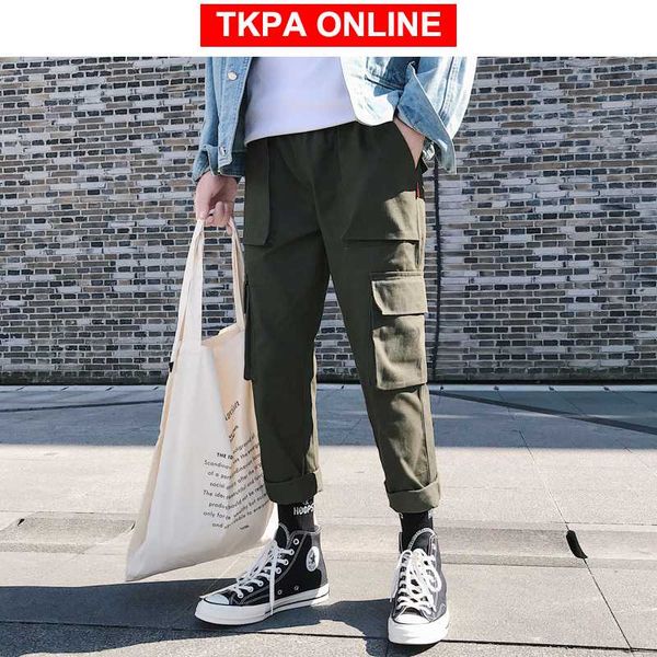 

men streetwear pockets cargo pants 2020 overalls mens army green casual harem pants male korean joggers 5xl, Black