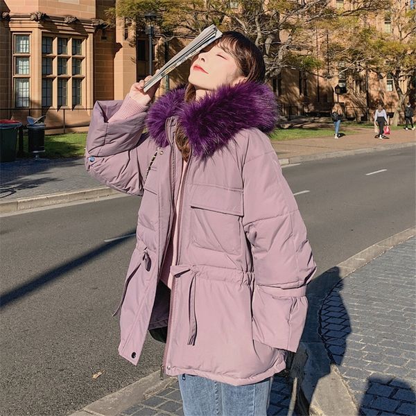 

2020 new valentine's day multicolor jacket with belted waistline, padded jacket with large size loose-fitting,artificial fur col, Black