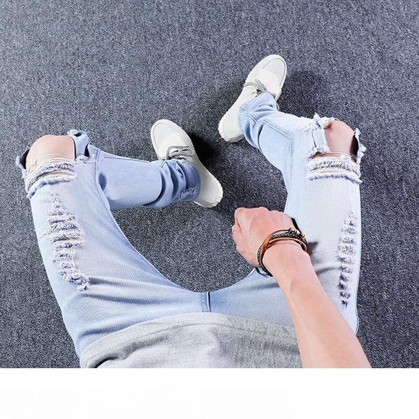 

high-quality fashion fear of god fog zippers skinny slim fit mens distressed justin bieber black cotton denim jeans men jean 2 color, Blue