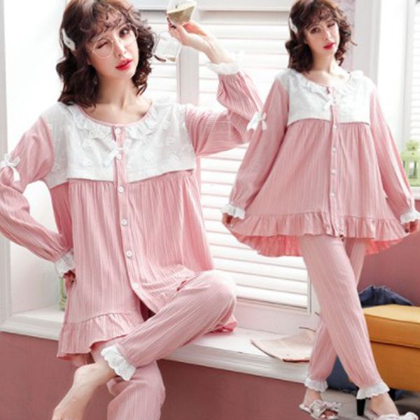 Desgaste de maternidade 2019 primavera e outono nova versão coreana do cardigan mês roupas mulheres grávidas pijamas de amamentação pós-parto em casa