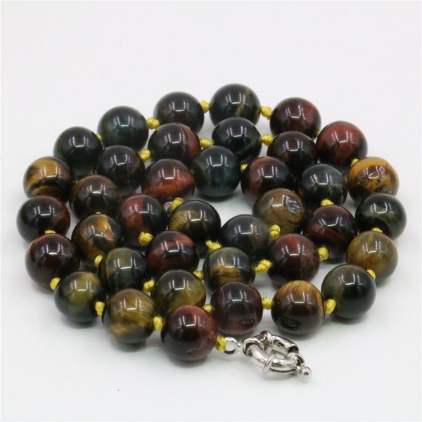 

мода ювелирные изделия каменные бусы природные многоцветный тигра ожерелье глаз 8мм 10мм 12мм 14мм круглый choker подарков для женщин 18inch, Silver