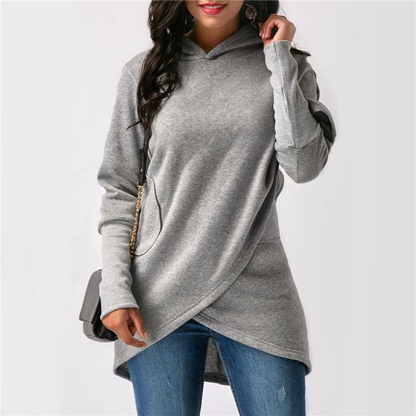 

solid women hoodies 2018 autumn hooded hoodies sweatshirts muje long sleeve casual loose asymmetric sweatshirt pullovers bluza, Black