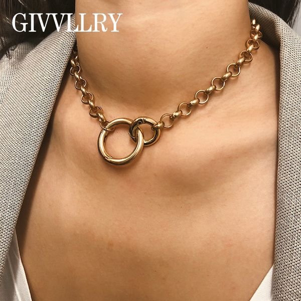 

givvllry punk miami cuban choker necklace hip hop jewelry 2019 trendy iron thick chain circle necklace women neck accessories, Golden;silver