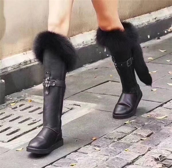 

british style luxury design rivet high snow boots over the knee waterproof riding boots plus velvet thick boots size 35-40 02, Black