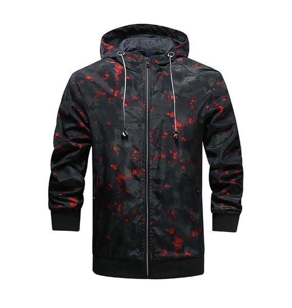 

fashion designer camouflage thick jackets hooded long sleeve mens coats spring mens outwear with zipper, Black;brown