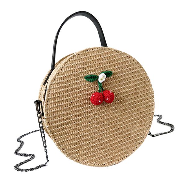 

handmade rattan woven round handbag vintage retro straw knitted messenger bag