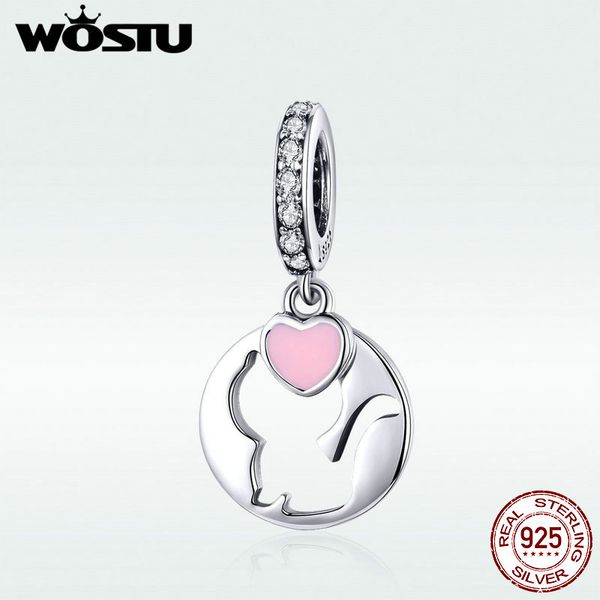 

wostu pink heart & silver kitty charms authentic sterling silver 925 charms bracelet & necklace fashion jewelry dxc1140, Bronze;silver