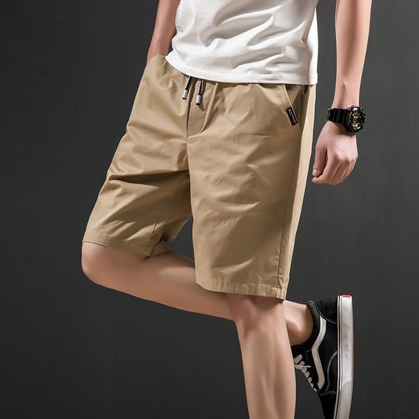 

2019 summer new cotton shorts loose men's casual shorts black blue drawstring waist bermuda men plus size 4xl, White;black