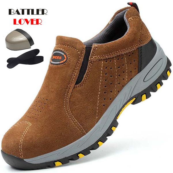 

men's steel toe work safety shoes lightweight breathable anti-smashing work shoes male boots slip on casual sneaker mens, Black