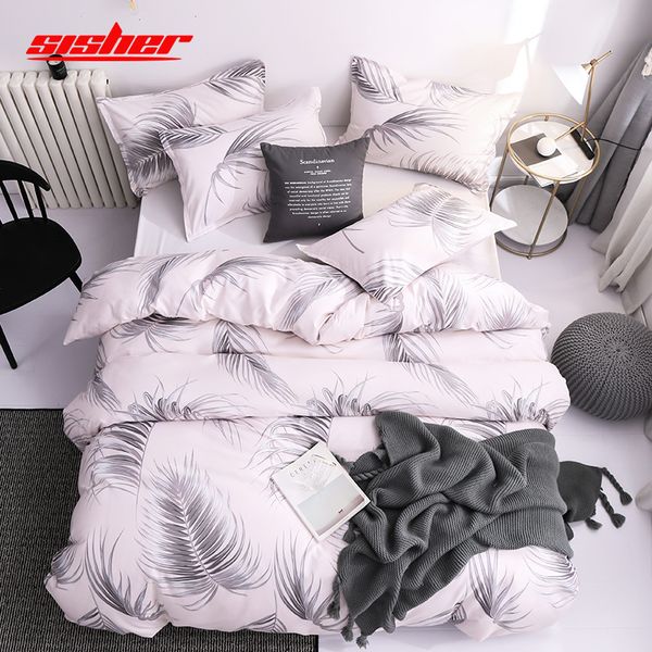 

sisher bedding set polyester plant printed bed linen leaf duvet cover sets with sheet single double  king size quilt set