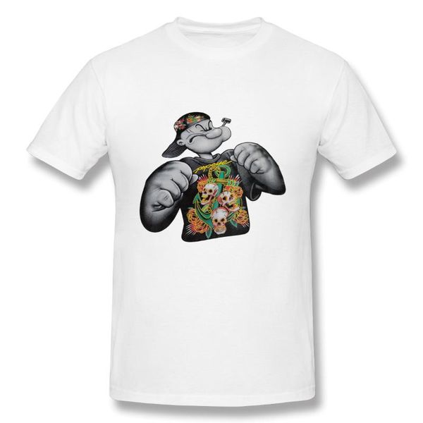 

cartoon anime popeye t-shirt 2020 fashion short sleeve t-shirt o-neck clothing pure cotton original male, White;black
