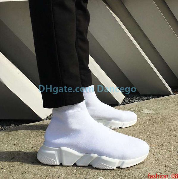 

2019 new speed trainer mens womens fashion luxury designer shoes paris men women black white stretch knit mid casual shoes sneakers