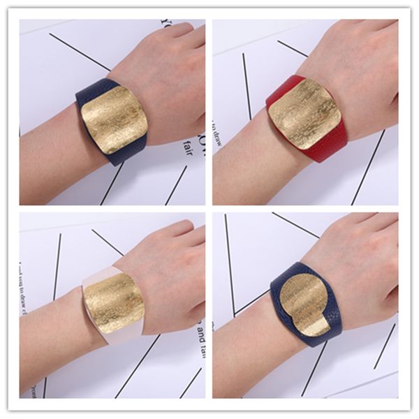 

korean leather charm bracelet for women classic snap button charm bracelet fashion brief gold bangles jewelry travel, Golden;silver