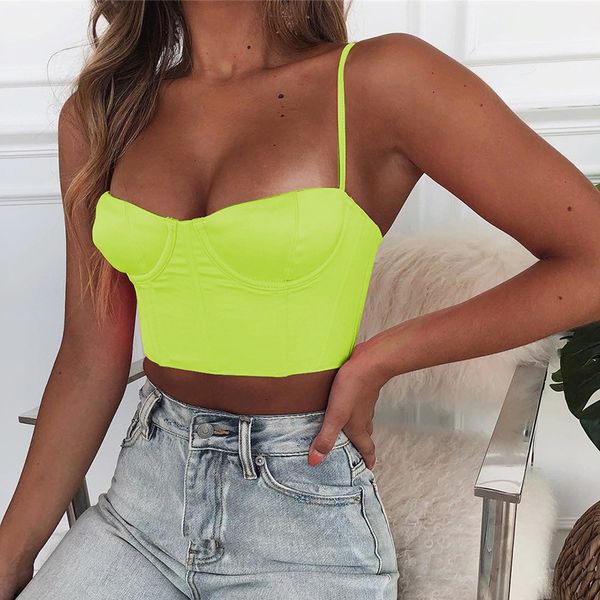 

ahagaga 2020 summer sexy v-образным вырезом sexy crop топы мода неоновый зеленый черный розовый camis женщин вскользь тонкая твердая tank to, White