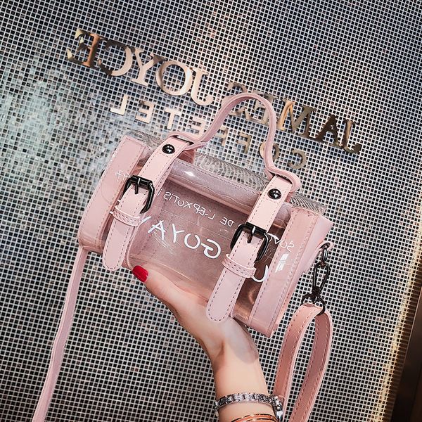 

британская мода прозрачной женская сумка 2018 летних нового письмо портативного boston bag высокого качество пвх женщина путешествие плечо