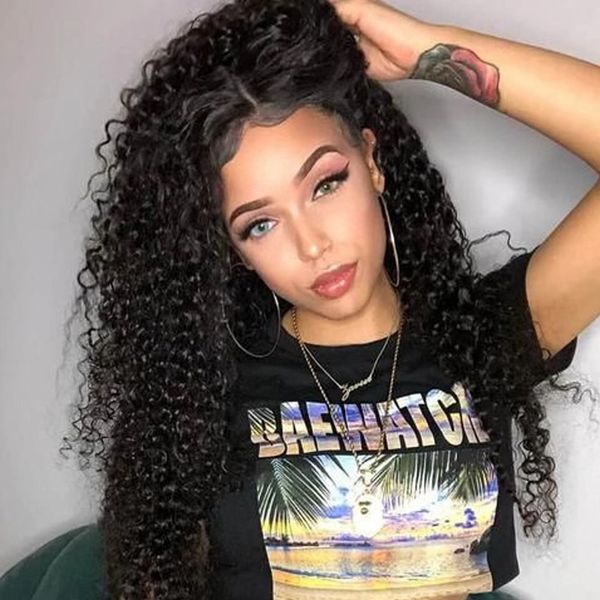 

black long wavy curly wig with baby hair heat resistant synthetic lace front wigs for black women glueless 13*3 swiss lace wig cosplay
