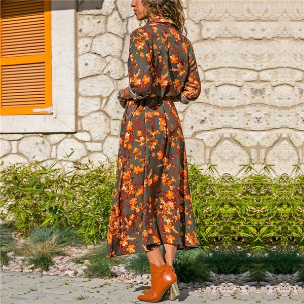 

women long sleeve dress fashion vintage flower print party club bohemia v-neck casual maxi dress summer women dresses 4 styles, Black;gray