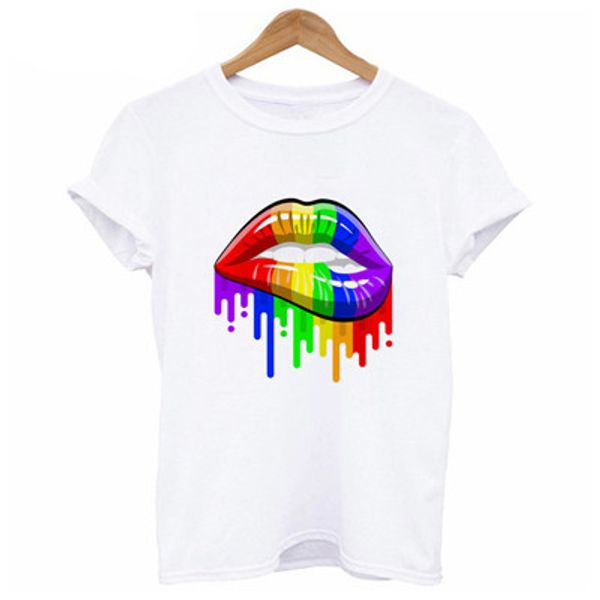 

2020 new rainbow pride lips summer t-shirt women harajuku kwaii girl t shirt o-neck white tshirt female tumblr s-xl