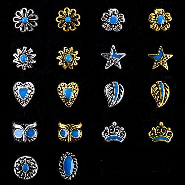 

new nail jewelry drop oil retro flowers five-pointed star variety style jewelry metal rhinestone decorations, Silver;gold