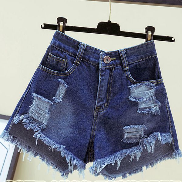 

women 2020 summer denim shorts female tassel hole high waist short jeans with pockets ladies casual shorts plus size 5xl y141, White;black