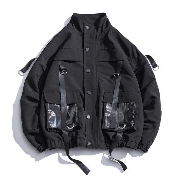 

autumn new tooling jacket men fashion solid color casual multi-pocket stand collar jacket man streetwear hip-hop bomber, Black;brown